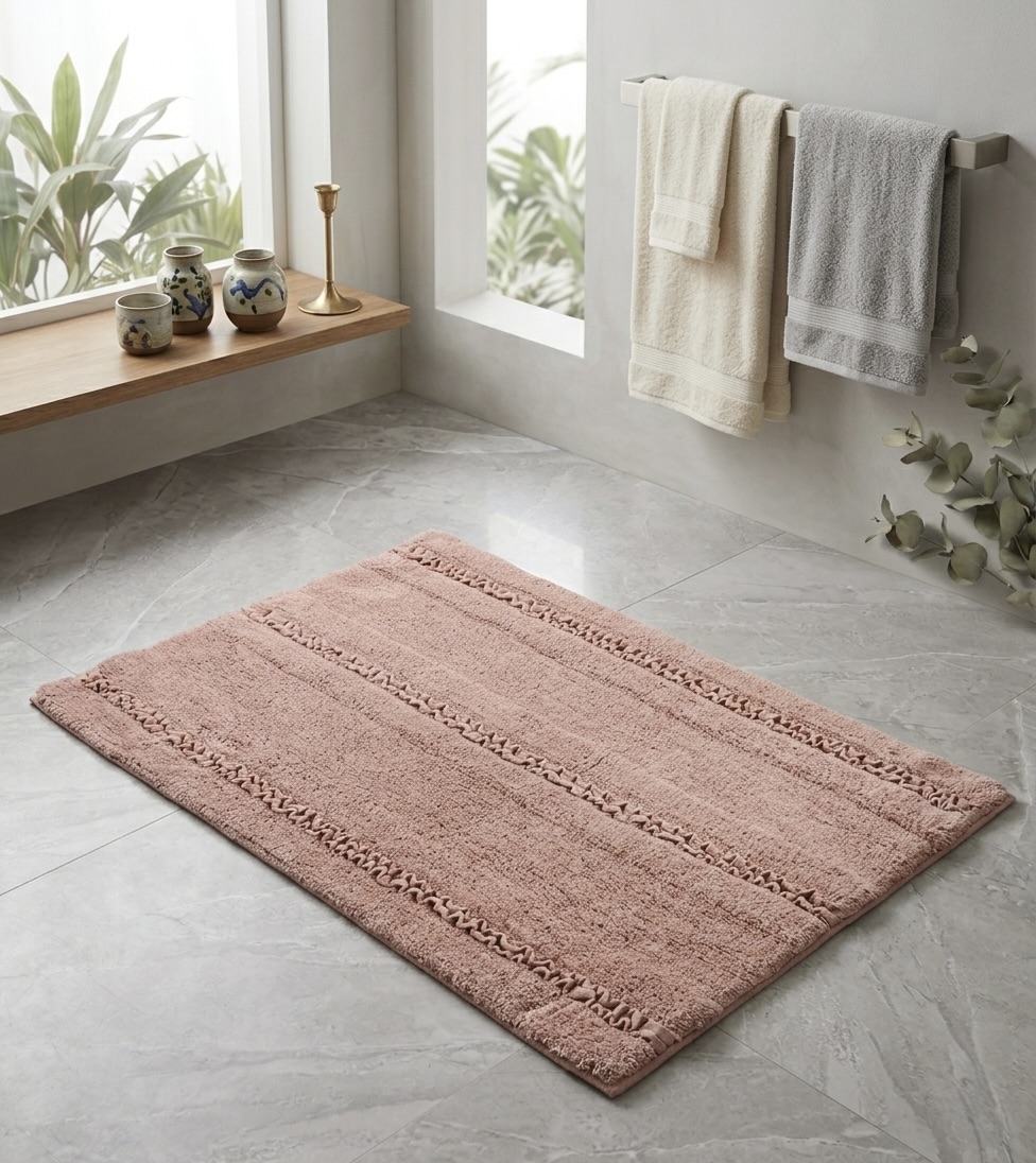 AH-BT-BM-004 Blush Stripe Tufted Bathmat
