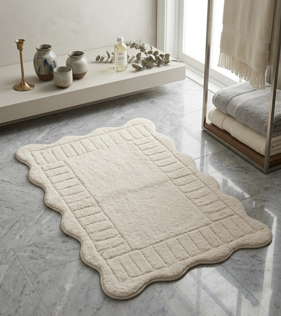 AH-BT-BM-005 Ivory Scallop Edge Tufted Bathmat