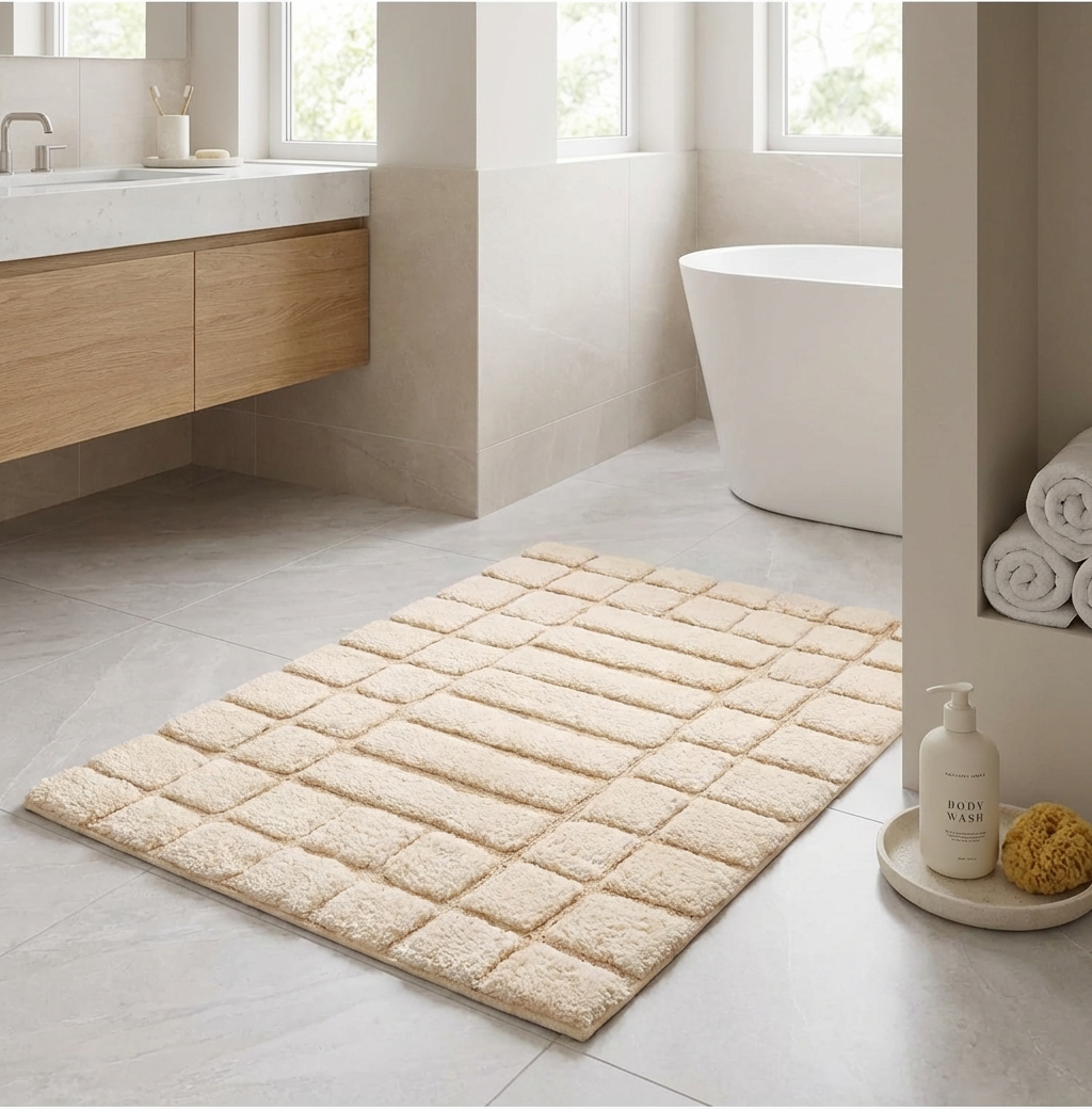 AH-BT-BM-011 Ivory Brick Grid Tufted Bathmat