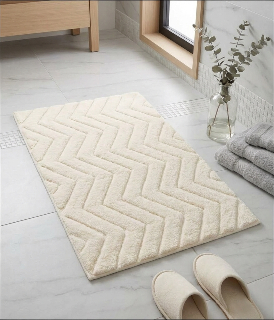 AH-BT-BM-012 Ivory Chevron Tufted Bathmat