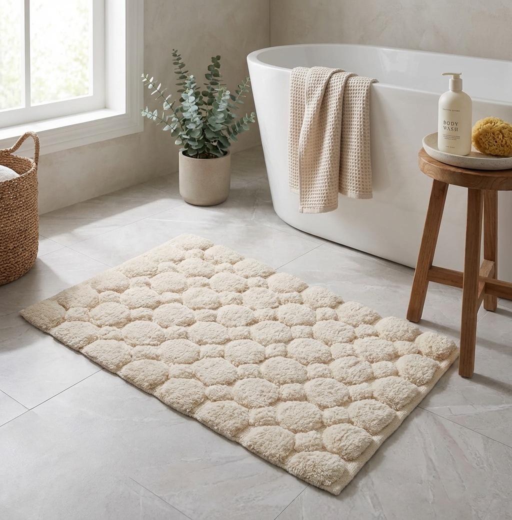 AH-BT-BM-013 Cream Bubble Circle Tufted Bathmat