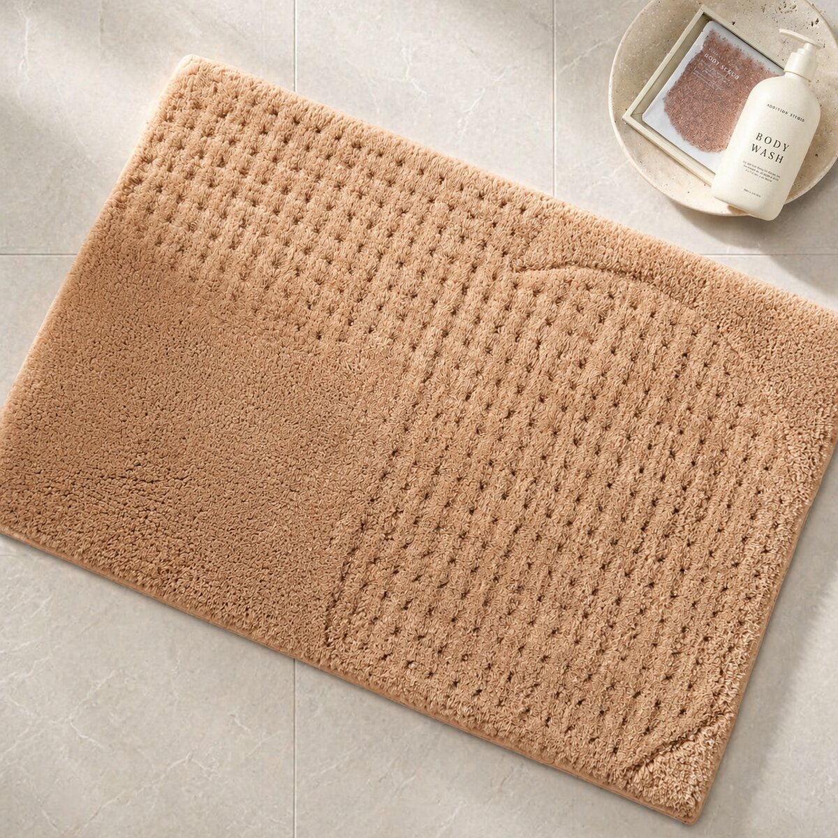 AH-BT-BM-024 Beige Waffle Dot Quick-Dry Bathmat
