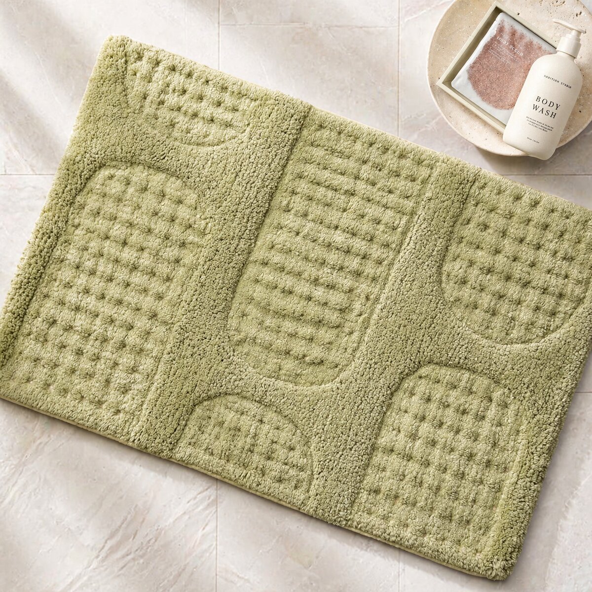 AH-BT-BM-025 Sage Green Arch Waffle Quick-Dry Bathmat