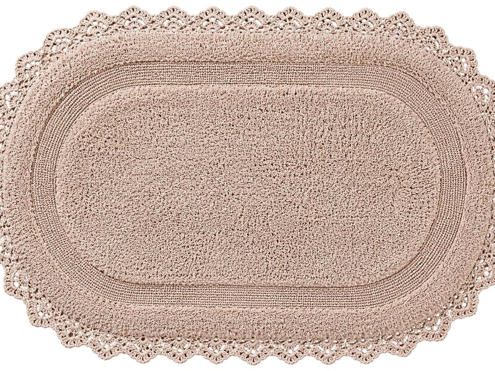 AH-BT-CM-011 Taupe Oval Crochet-Lace Bath Mat — cotton bath mat manufactured by Abhi Home, India