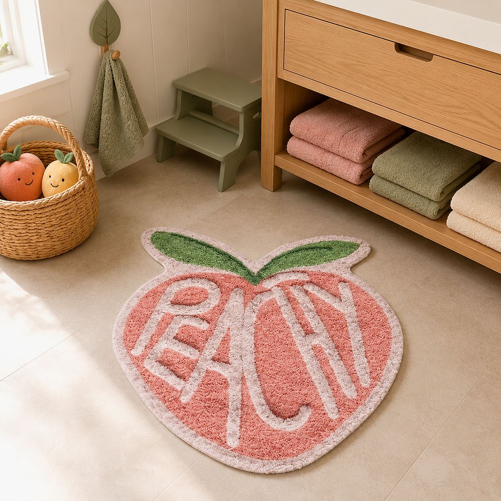 AH-BT-KM-001 Peach Shaped Kids' Bath Mat — cotton bath mat manufactured by Abhi Home, India