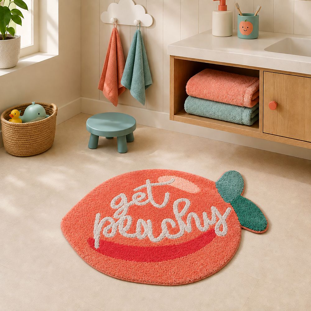 AH-BT-KM-002 Coral Peach Kids' Bath Mat — cotton bath mat manufactured by Abhi Home, India