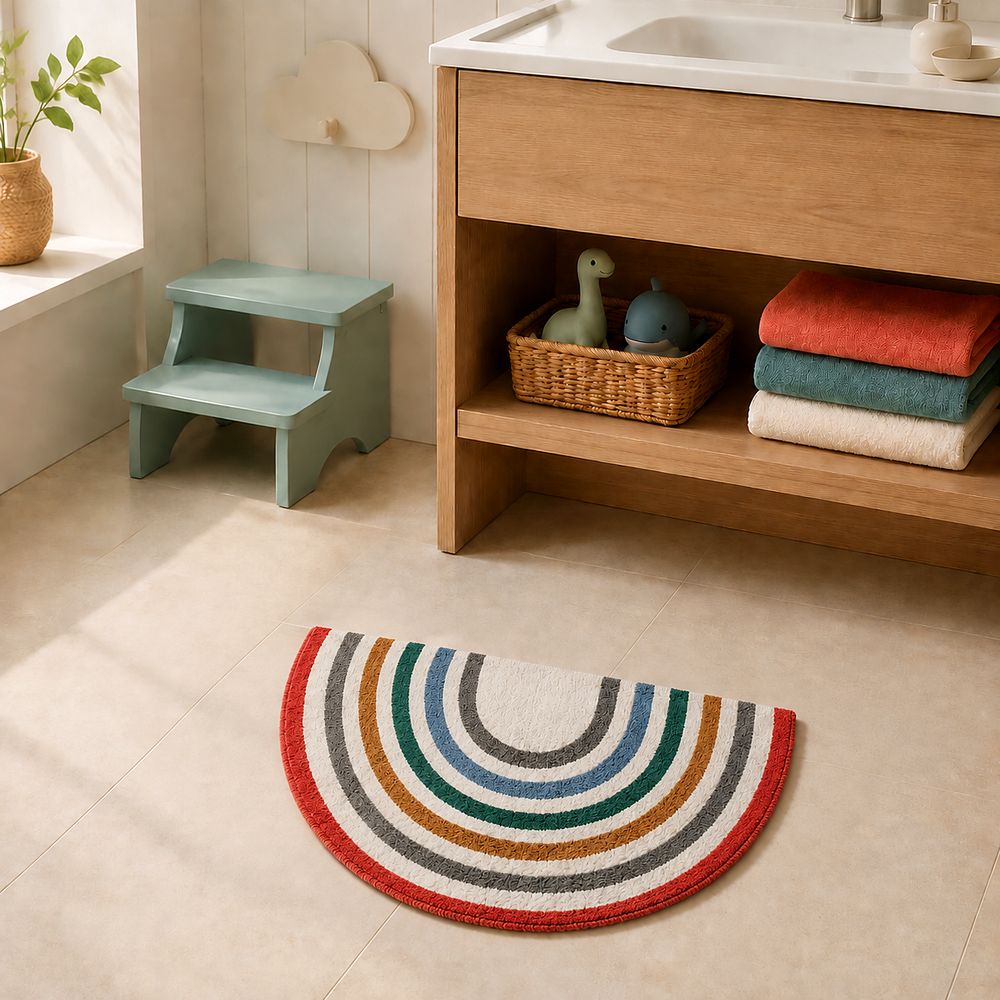 AH-BT-KM-009 Rainbow Arch Kids' Bath Mat — cotton bath mat manufactured by Abhi Home, India