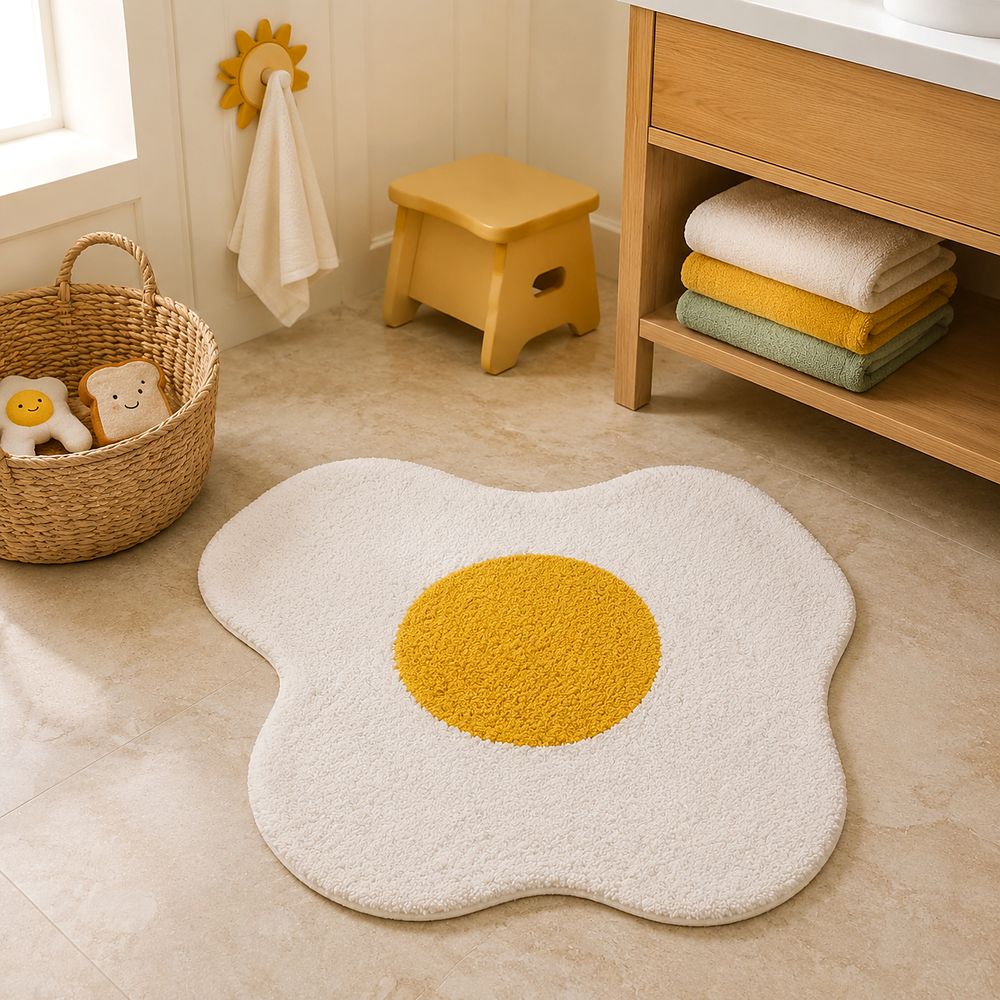 AH-BT-KM-013 Fried Egg Kids' Bath Mat — cotton bath mat manufactured by Abhi Home, India