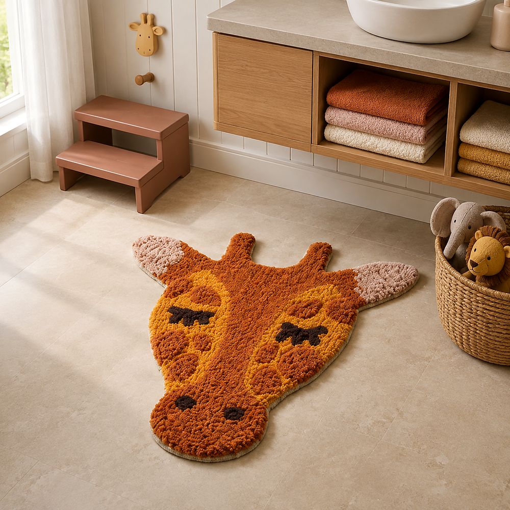 AH-BT-KM-015 Giraffe Kids' Bath Mat — cotton bath mat manufactured by Abhi Home, India