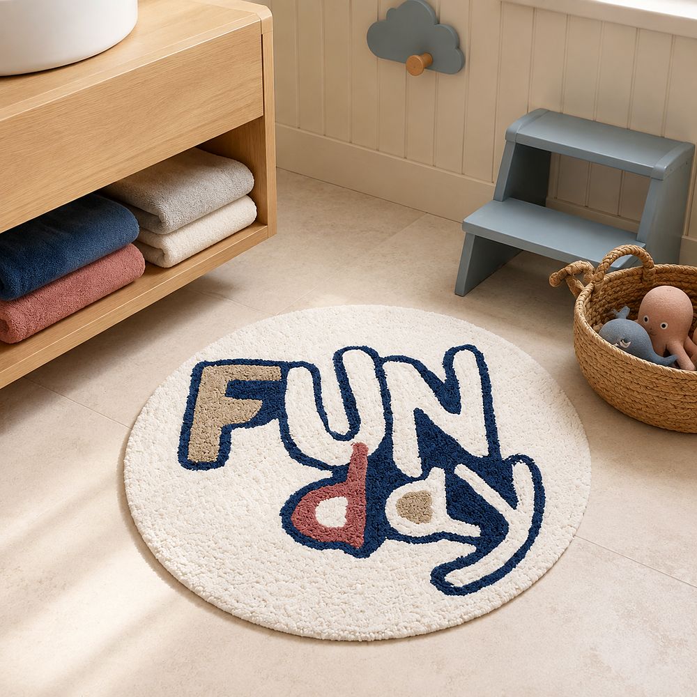 AH-BT-KM-016 Fun Day Round Kids' Bath Mat — cotton bath mat manufactured by Abhi Home, India