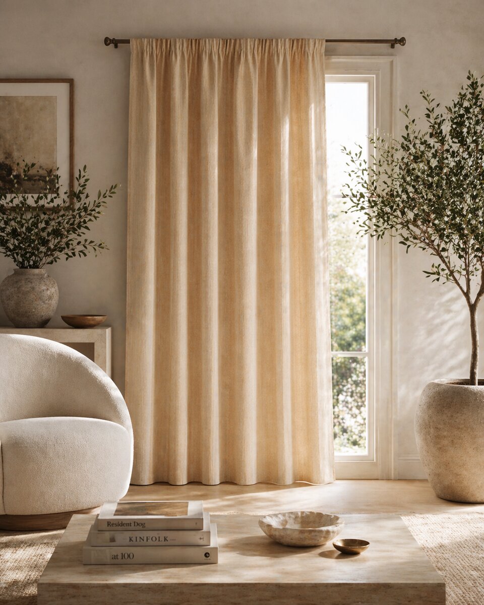 AH-CT-002 Honey Buff Solid Washed Linen Curtain Panel