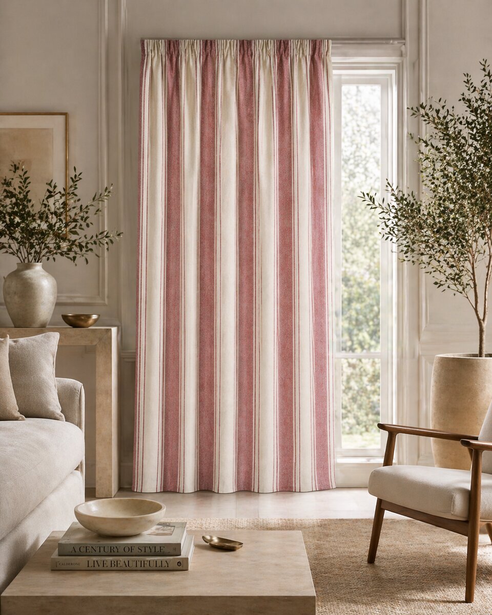 AH-CT-003 Dusty Rose Yarn-Dyed Multi-Stripe Curtain Panel