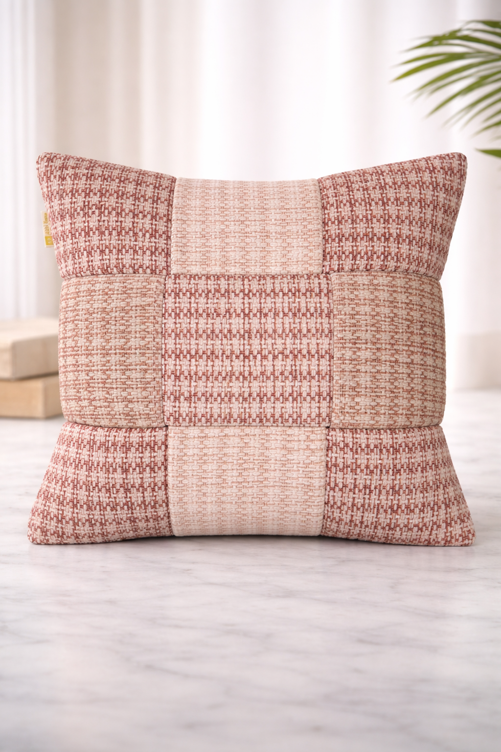 AH-10052 Terracotta Cream Patchwork Woven Cushion