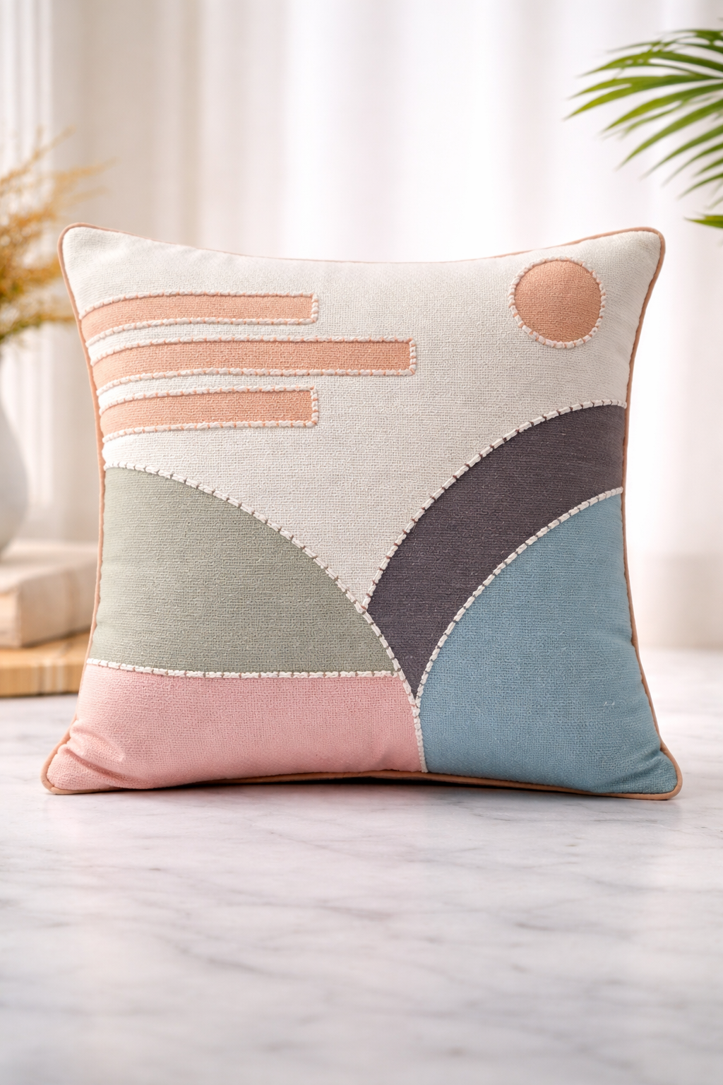 AH-10057 Abstract Geometric Appliqué Cushion