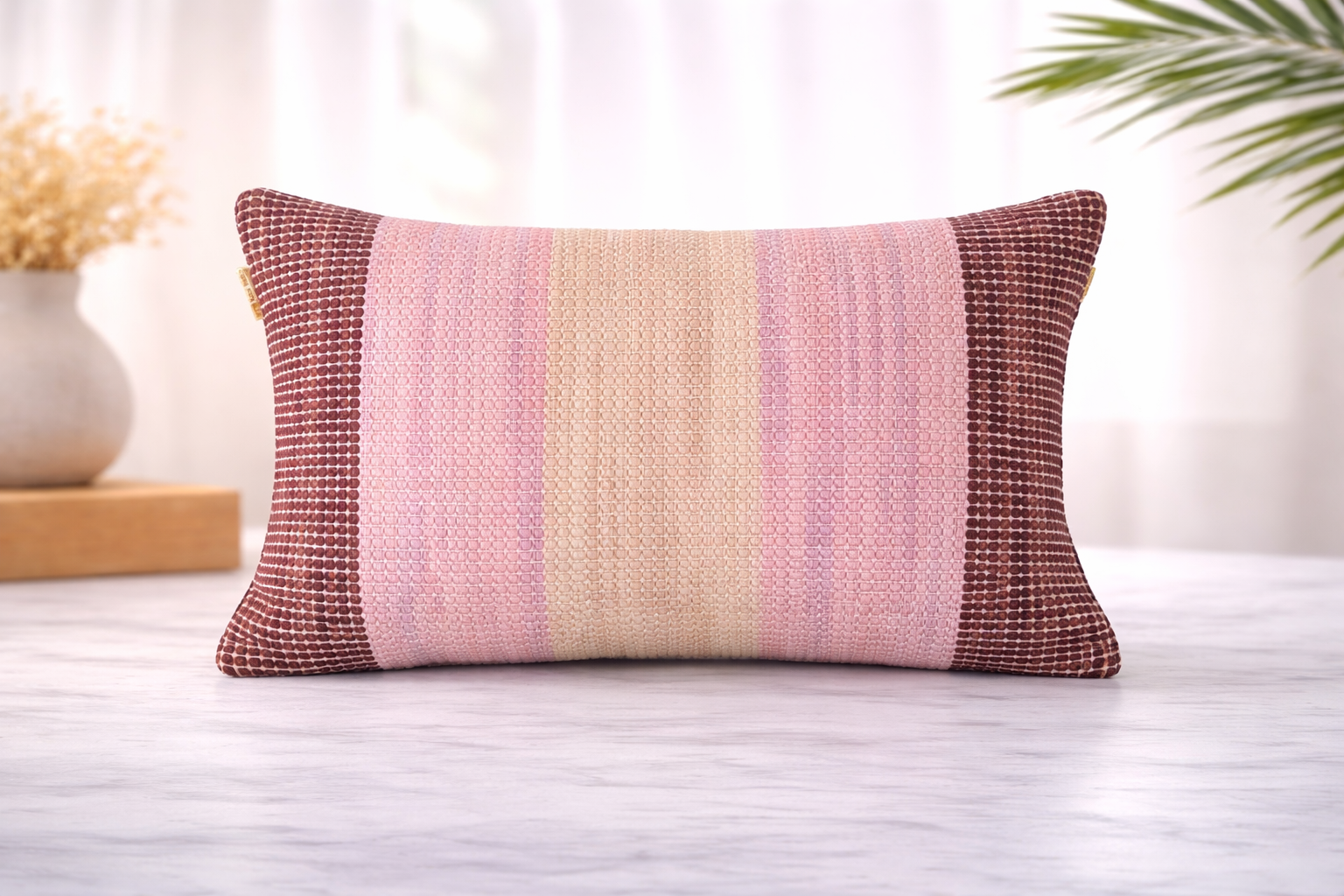 AH-10069 Pink Blush Stripe Woven Lumbar Cushion