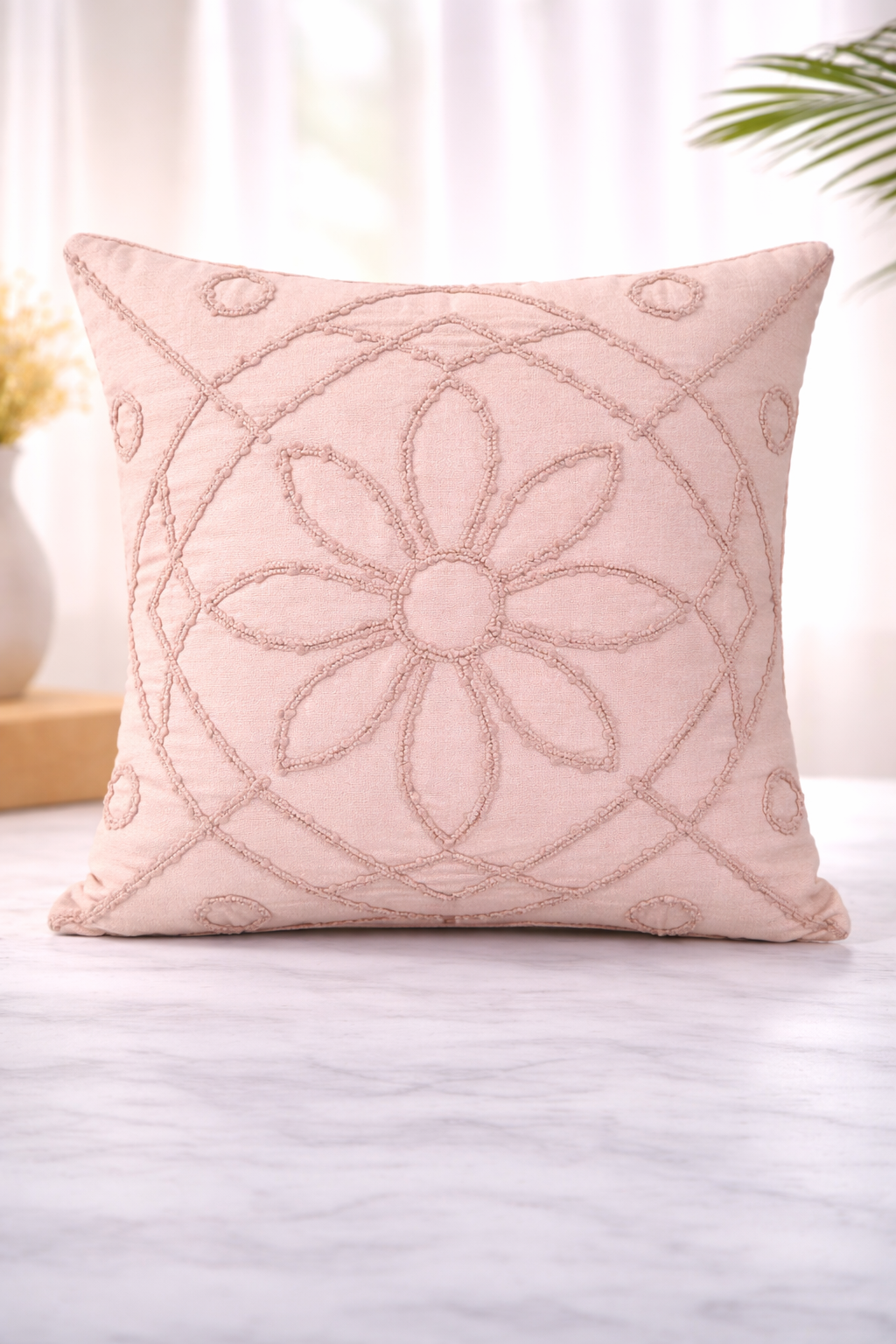 AH-10088 Blush Tufted Floral Mandala Cushion