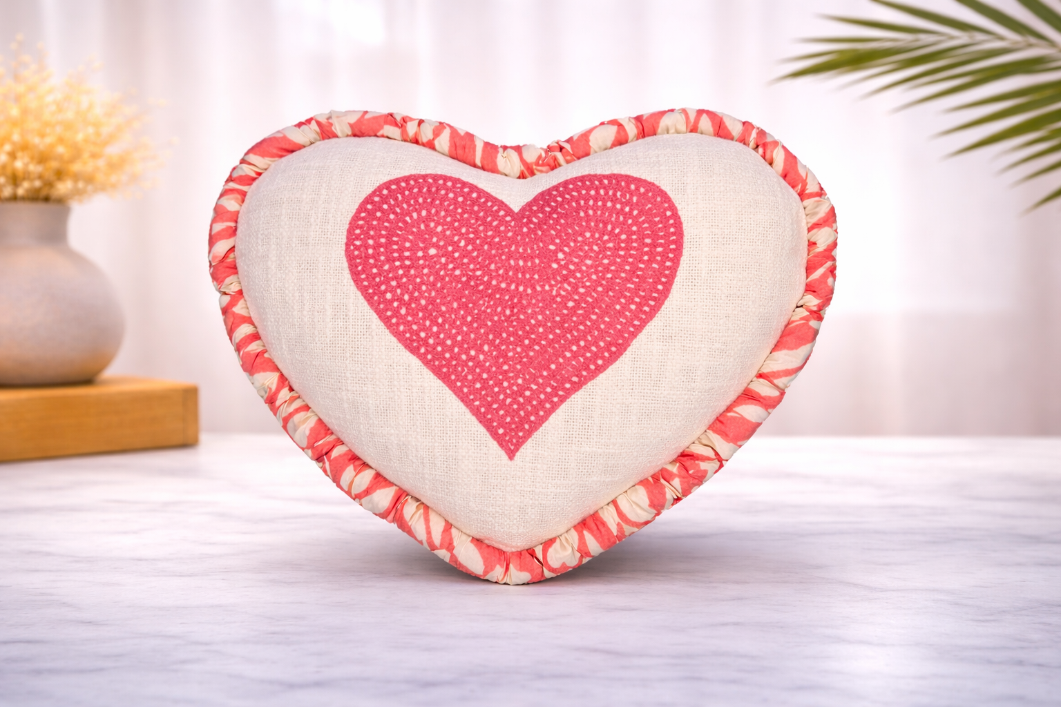 AH-10099 Heart-Shaped Embroidered Cushion