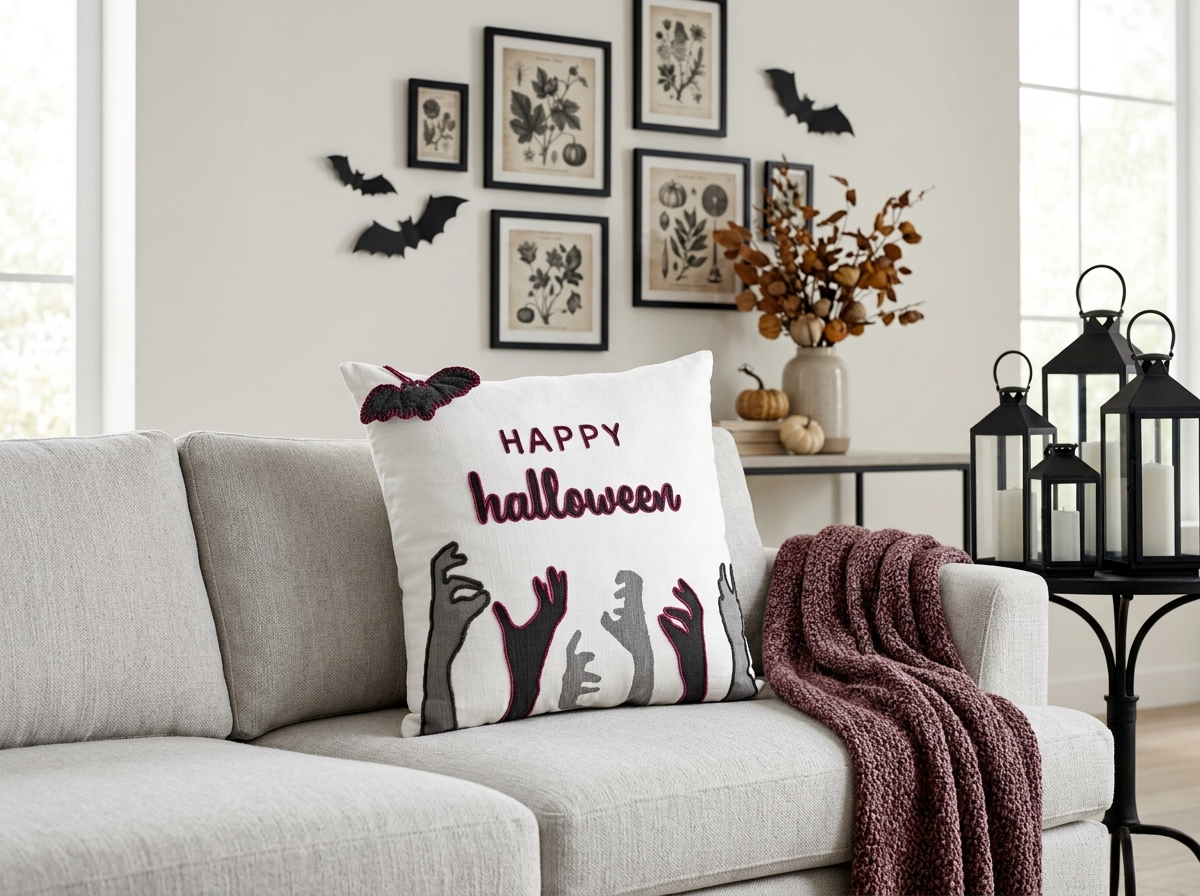 AH-HW-002 Happy Halloween Zombie Hands Embroidered Cushion
