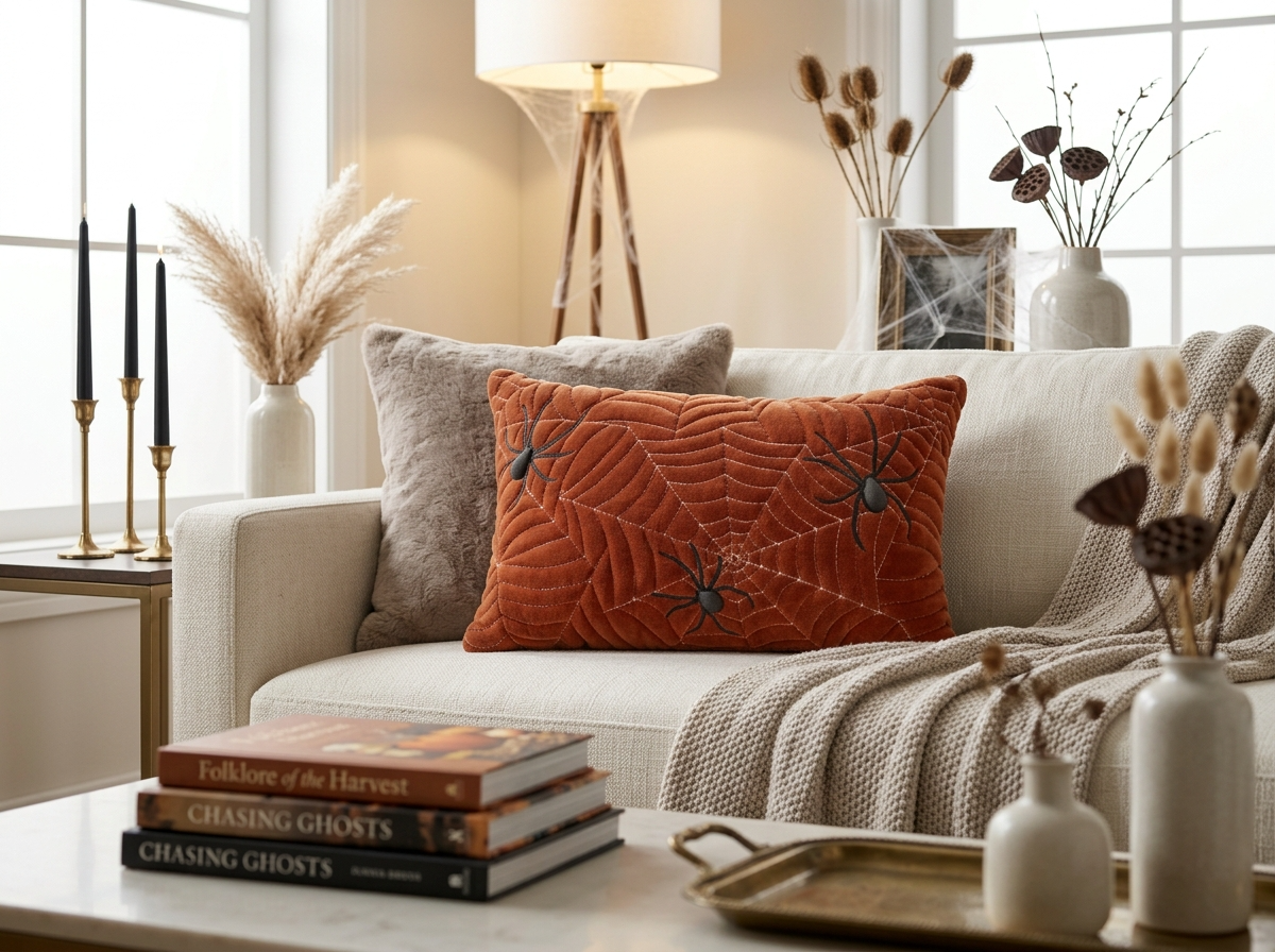 AH-HW-005 Terracotta Spiderweb Tufted Lumbar Cushion