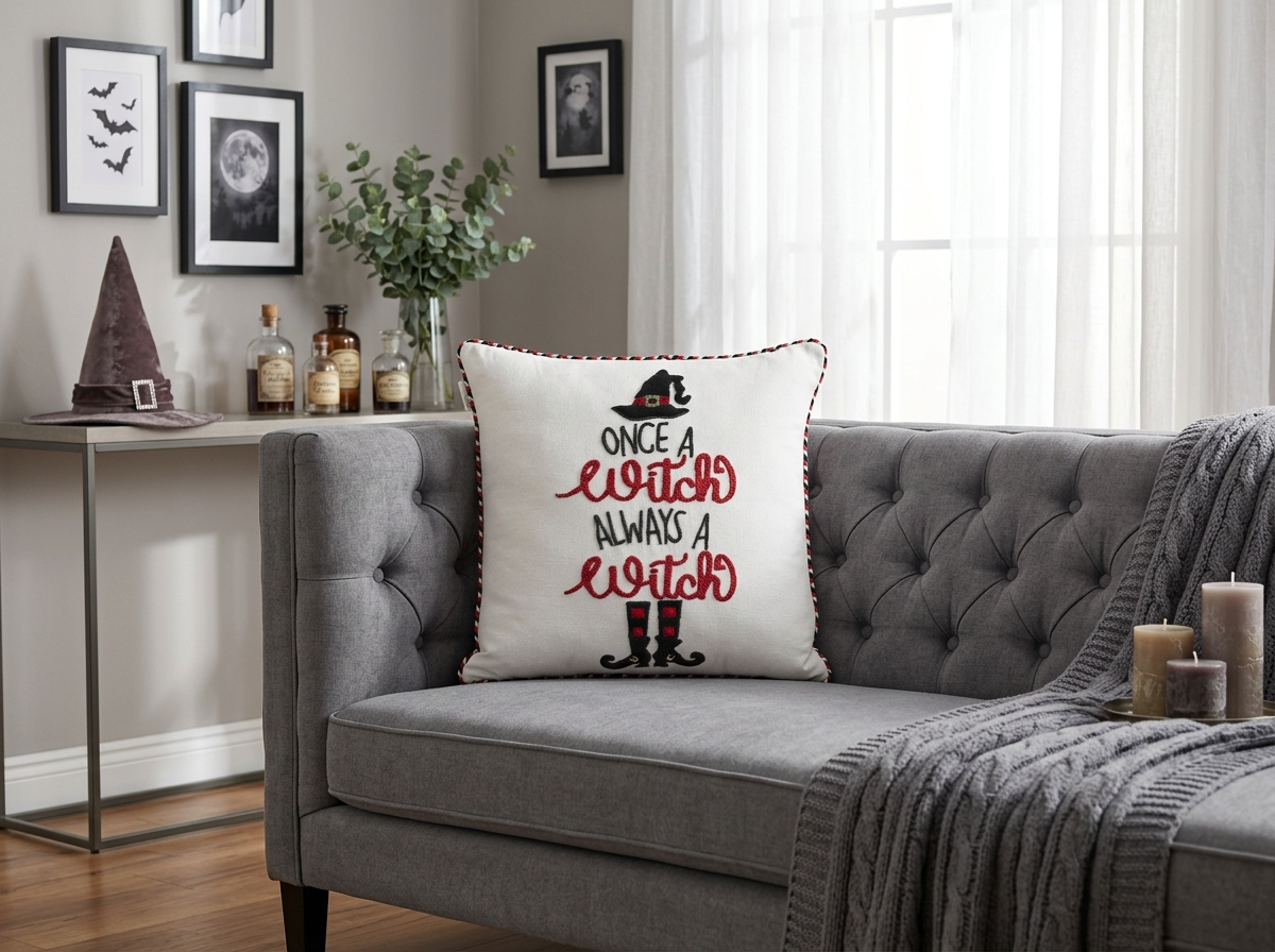 AH-HW-008 Once a Witch Embroidered Cushion