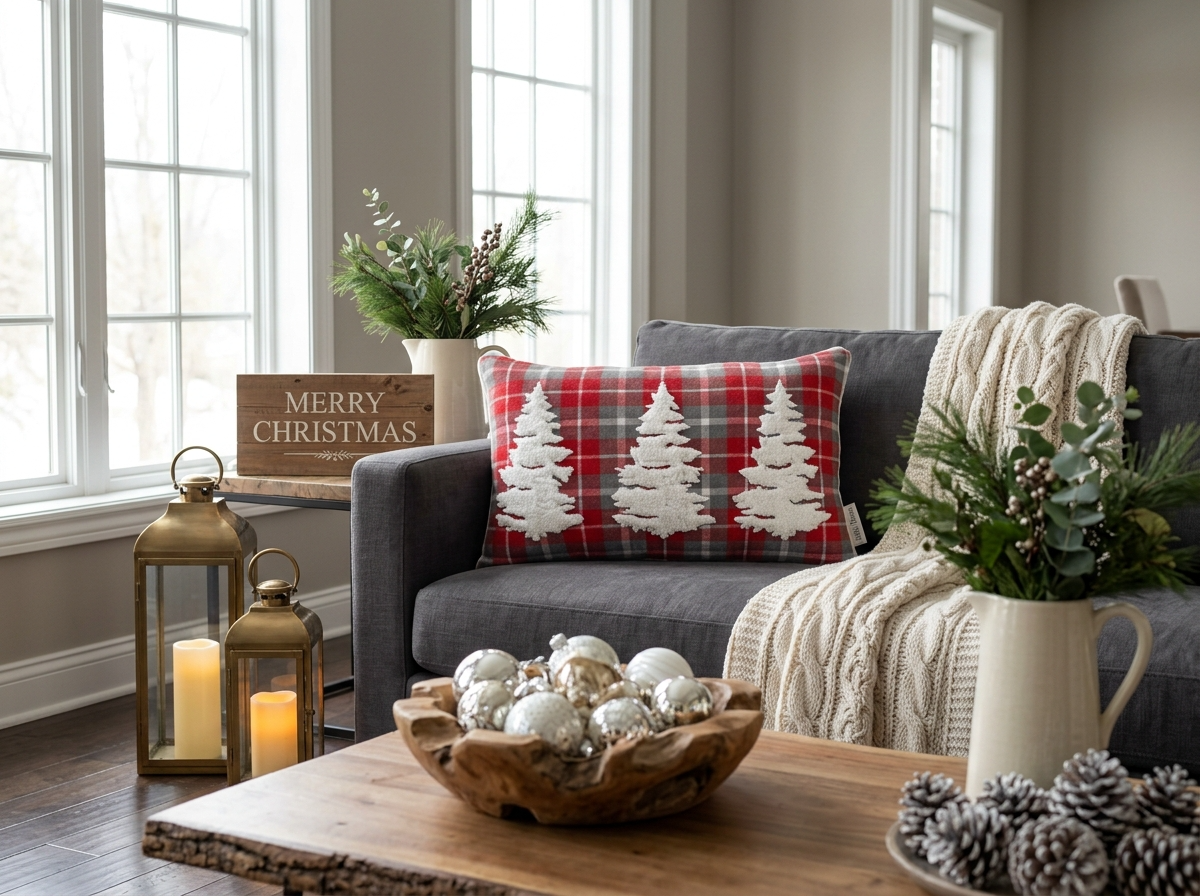 AH-XM-002 Christmas Tree Tartan Lumbar Cushion