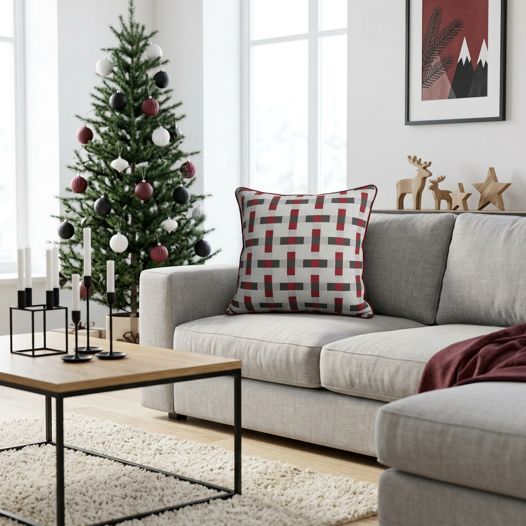 AH-XM-005 Deep Red Geometric Woven Cushion