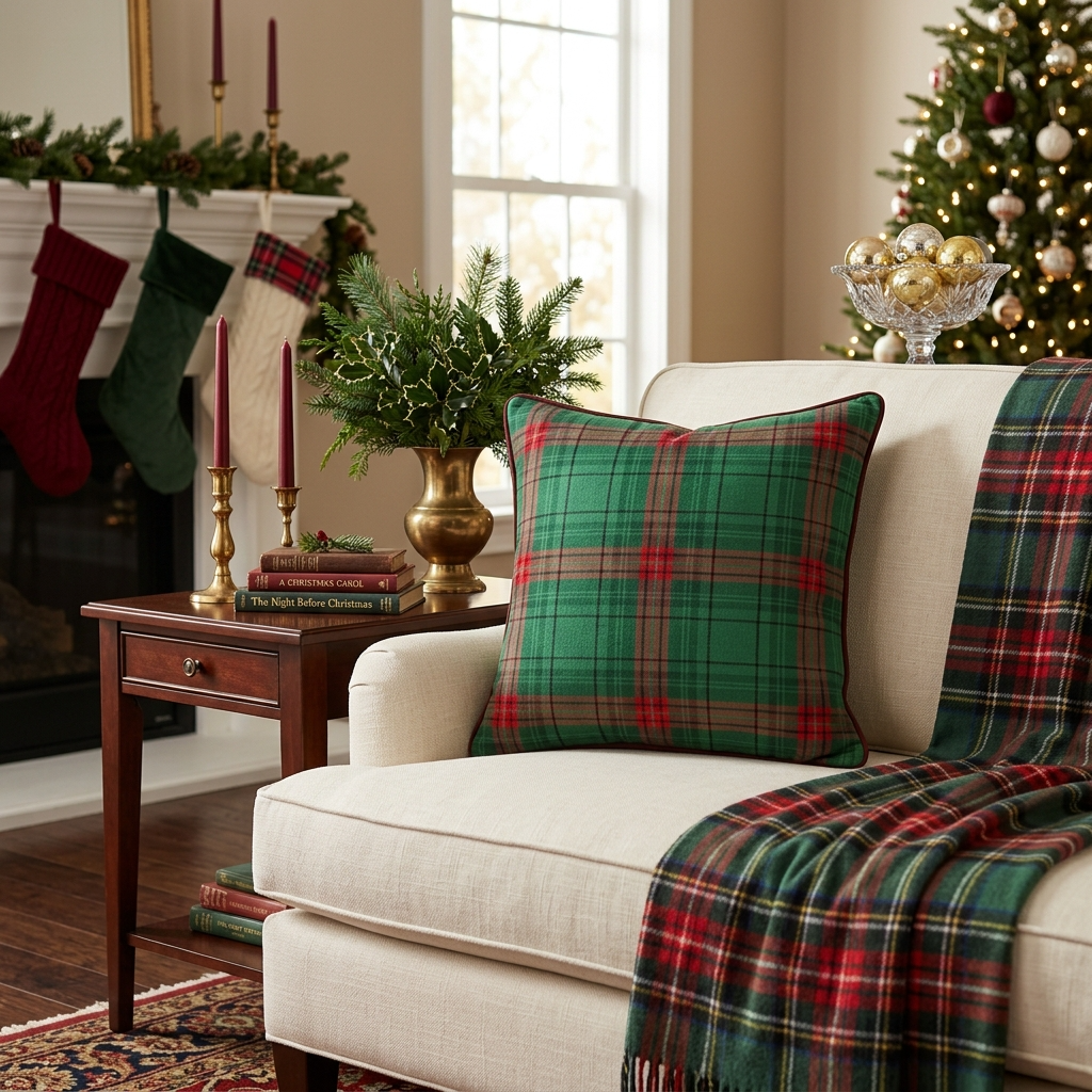 AH-XM-006 Green Christmas Tartan Square Cushion