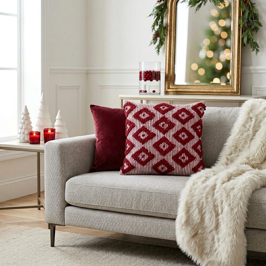 AH-XM-007 Red Velvet Diamond Ikat Cushion