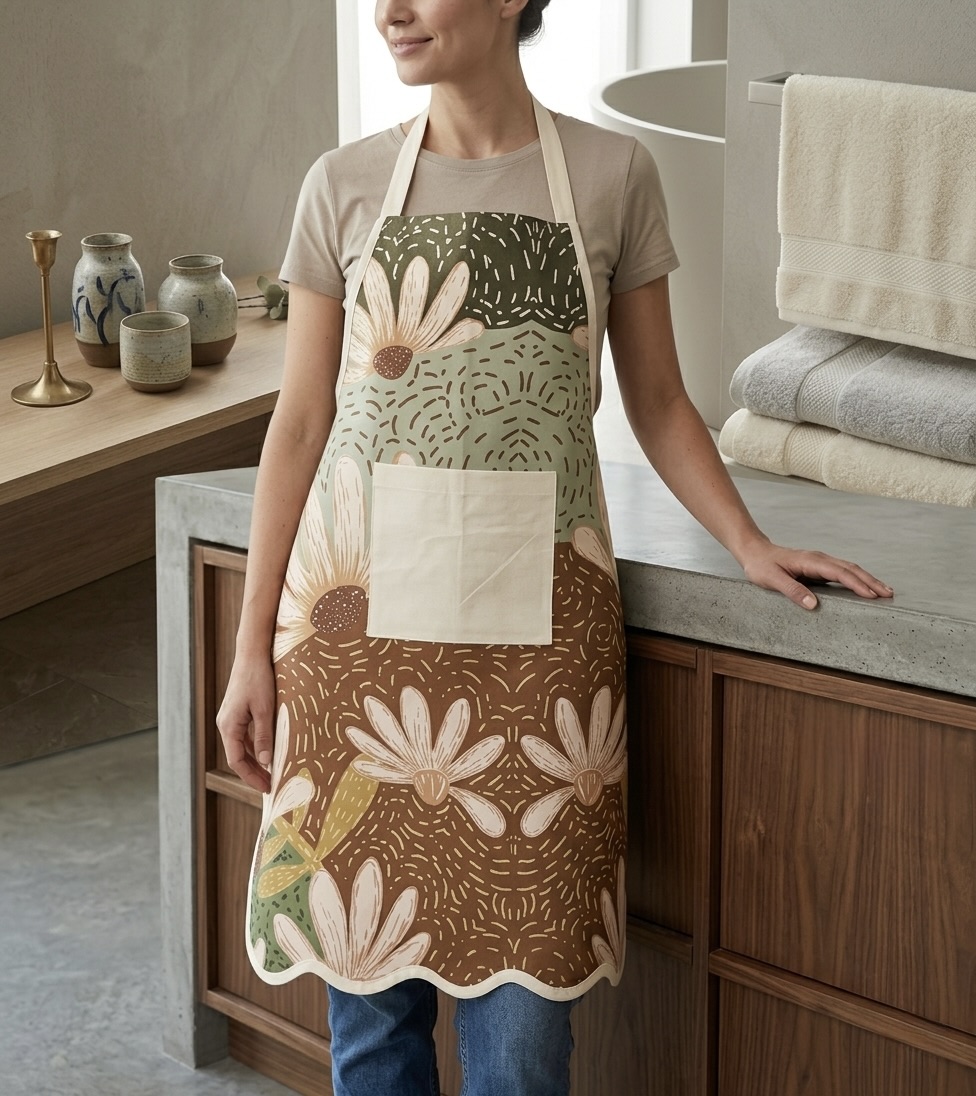 AH-KD-AP-005 Sage and Rust Botanical Kantha Style Print Apron