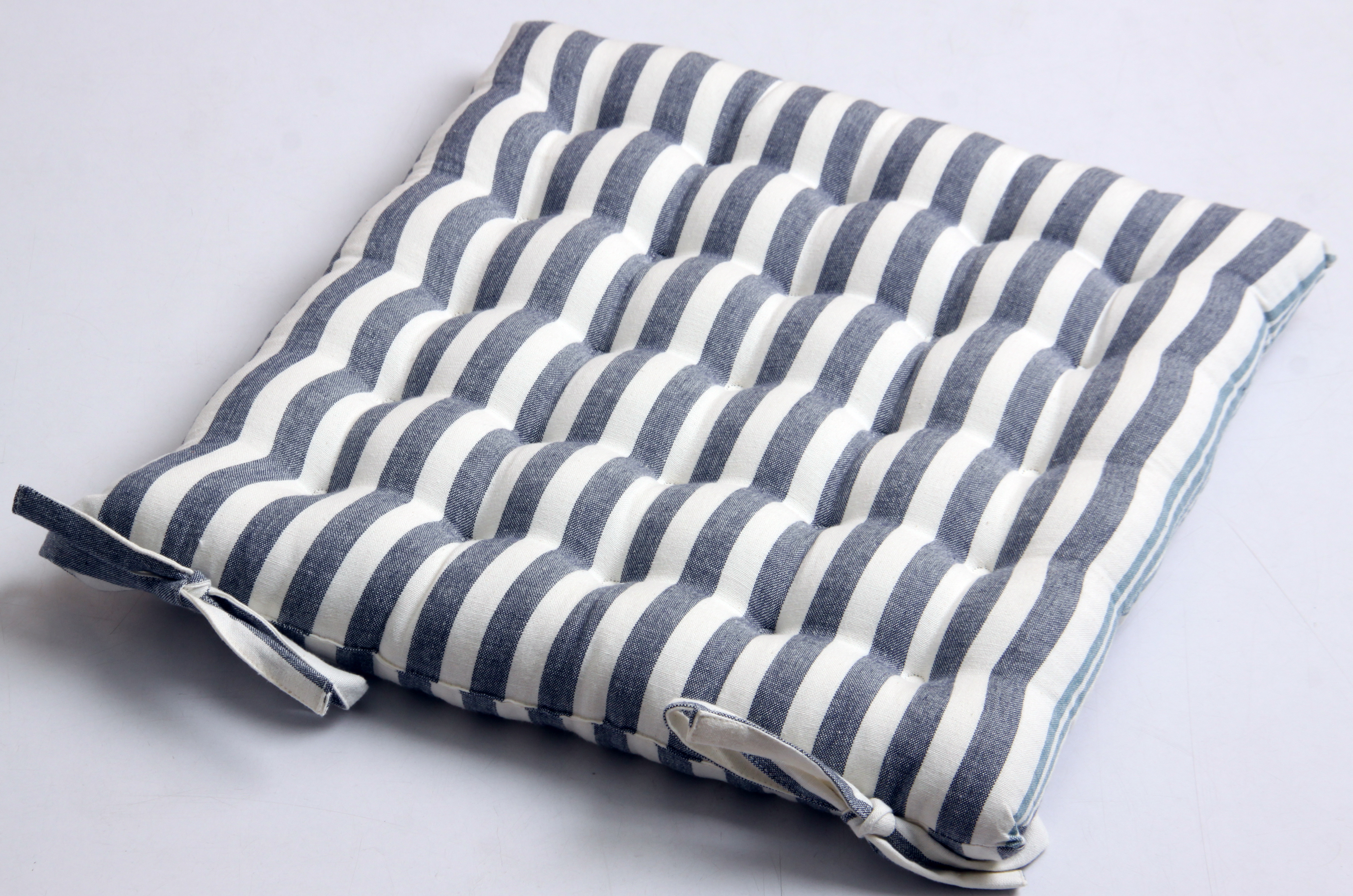 AH-KD-CP-001 Navy and White Wide Stripe Chambray Chair Pad