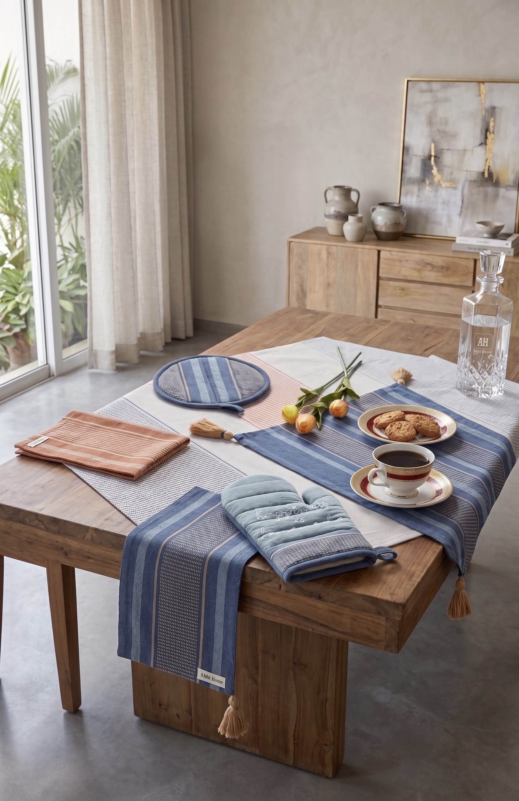 AH-KD-CS-001 Blue Stripe Co-ordinated Table Set