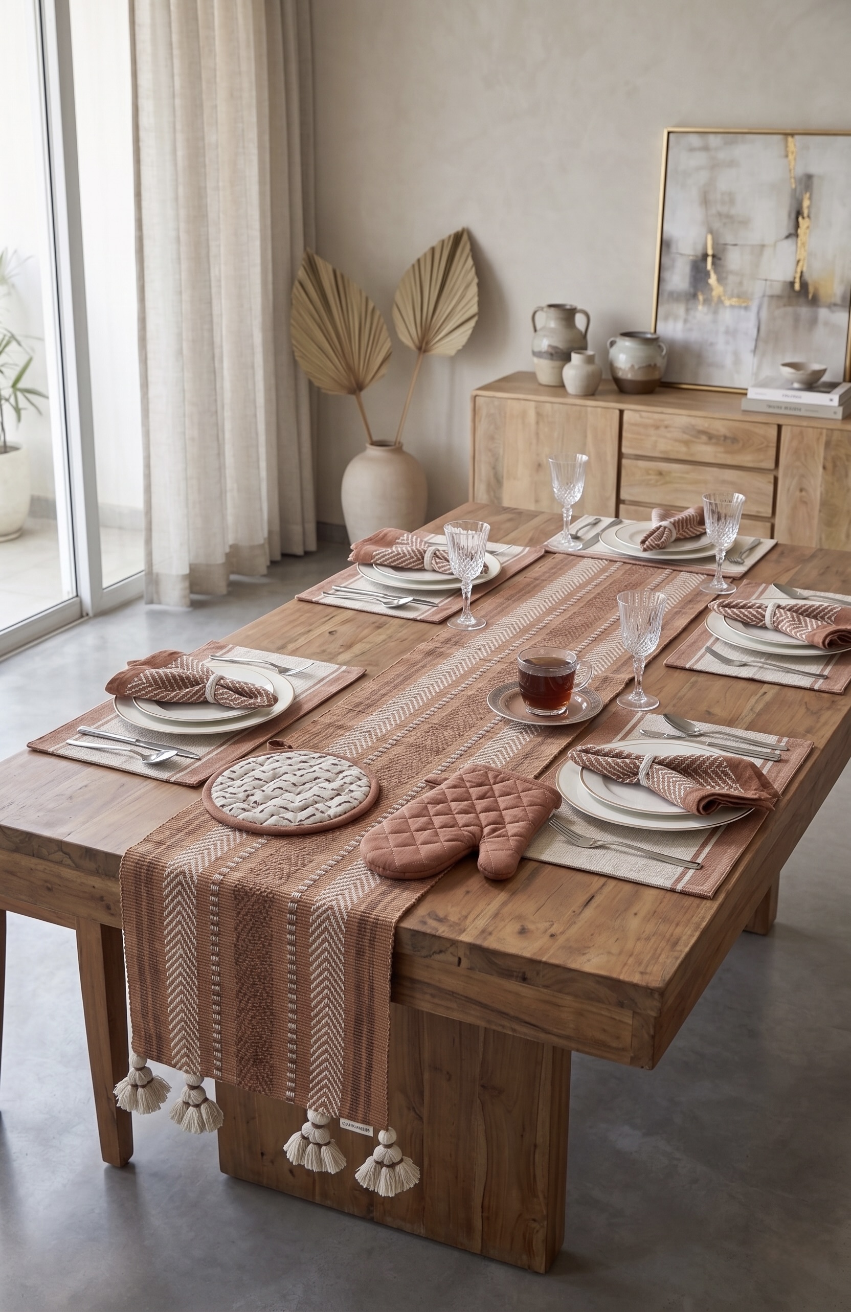 AH-KD-CS-002 Terracotta Herringbone Co-ordinated Table Set