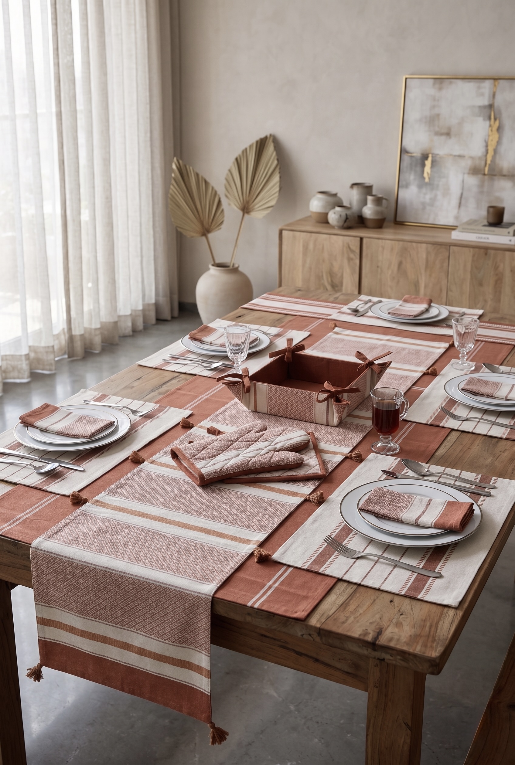 AH-KD-CS-005 Terracotta Stripe Co-ordinated Table Set