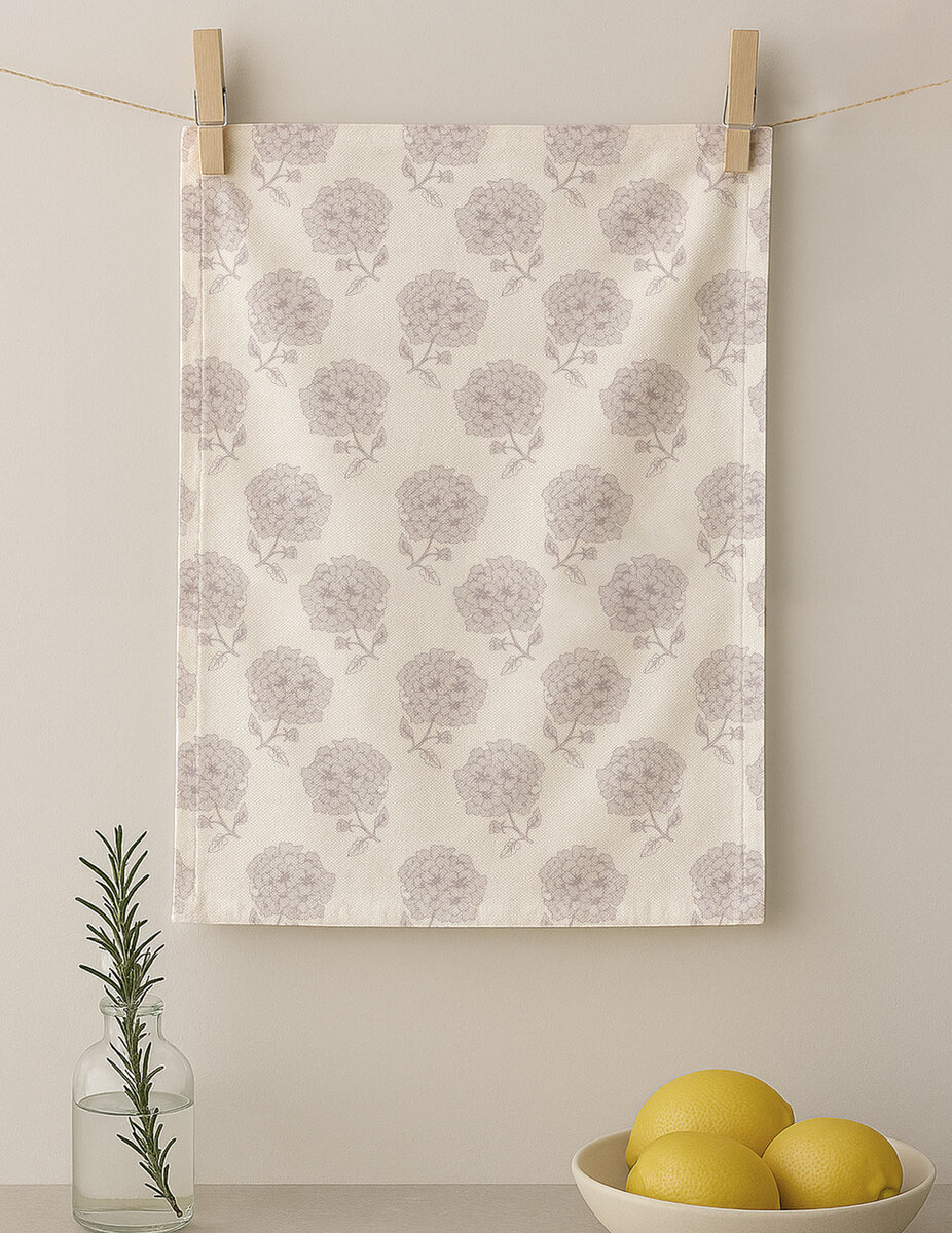 AH-KD-KT-002 Lavender Marigold Block Print Cotton Tea Towel