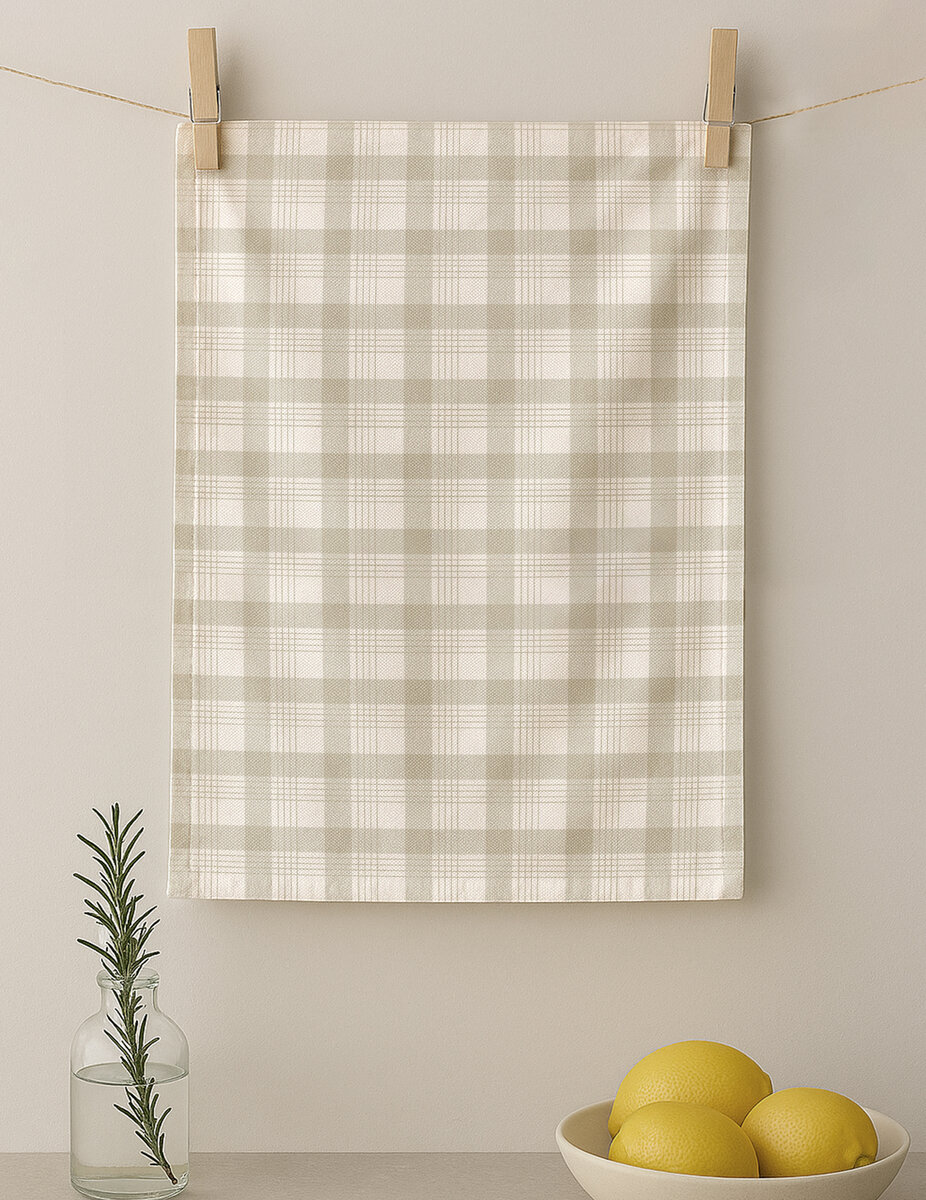 AH-KD-KT-003 Stone Gingham Check Yarn-Dyed Tea Towel