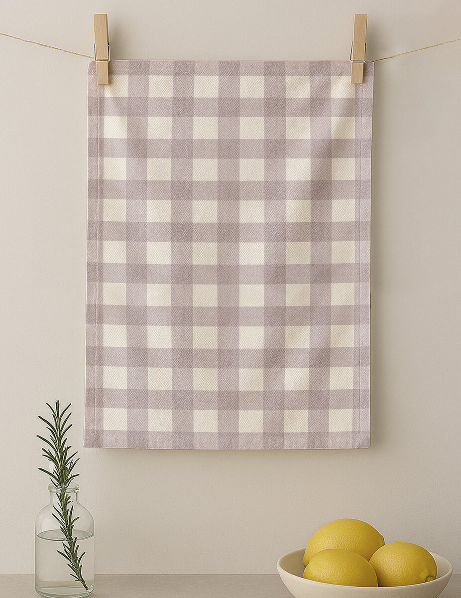 AH-KD-KT-004 Mauve Gingham Check Yarn-Dyed Tea Towel