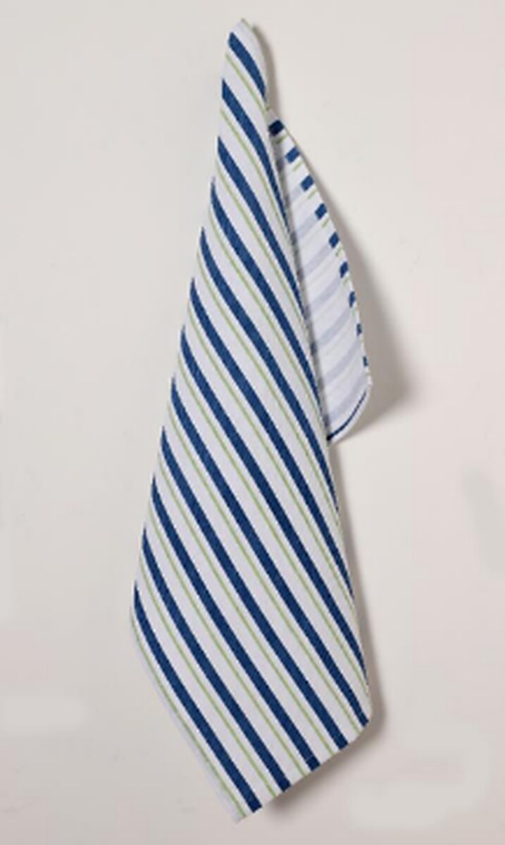 AH-KD-KT-005 Indigo Sage Diagonal Candy Stripe Tea Towel