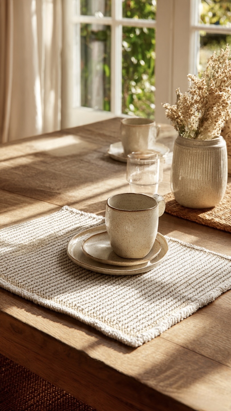 AH-KD-PM-001 Natural White Ribbed Woven Placemat
