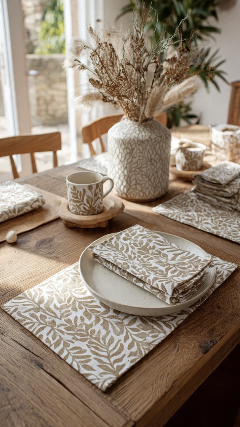 AH-KD-PM-002 Sandy Botanical Block Print Placemat Set