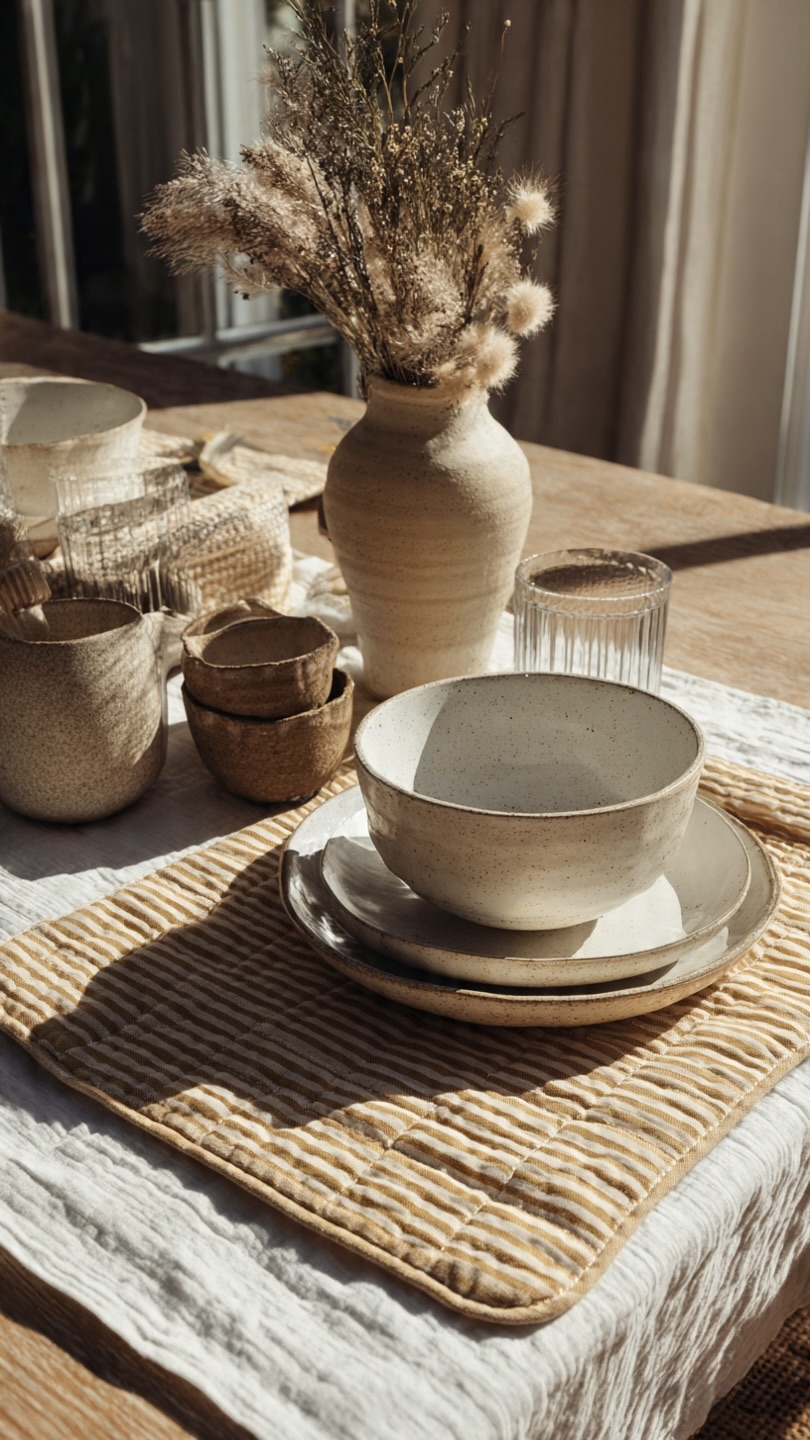 AH-KD-PM-004 Natural Mustard Stripe Quilted Placemat