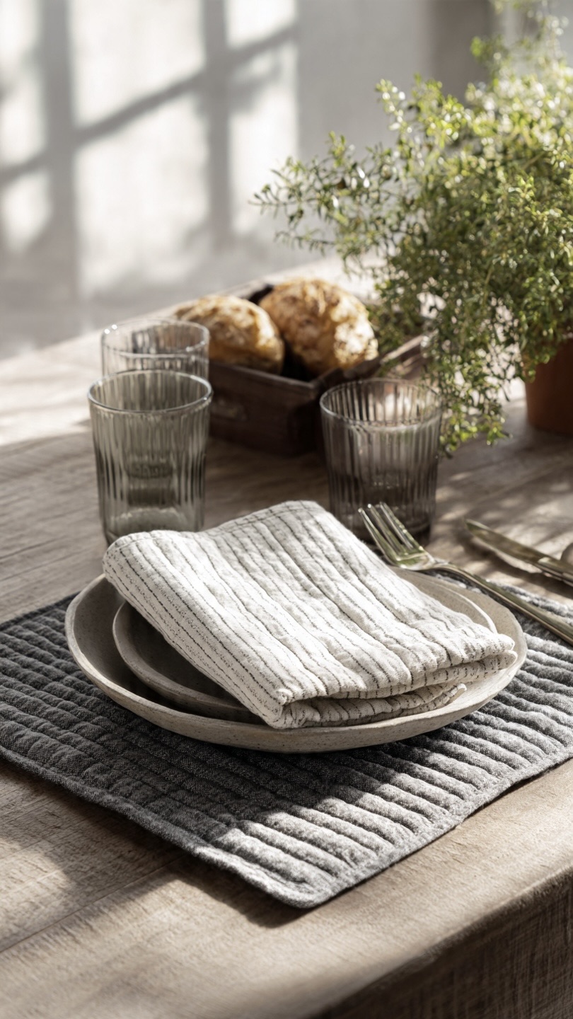 AH-KD-PM-008 Charcoal Quilted Ribbed Placemat