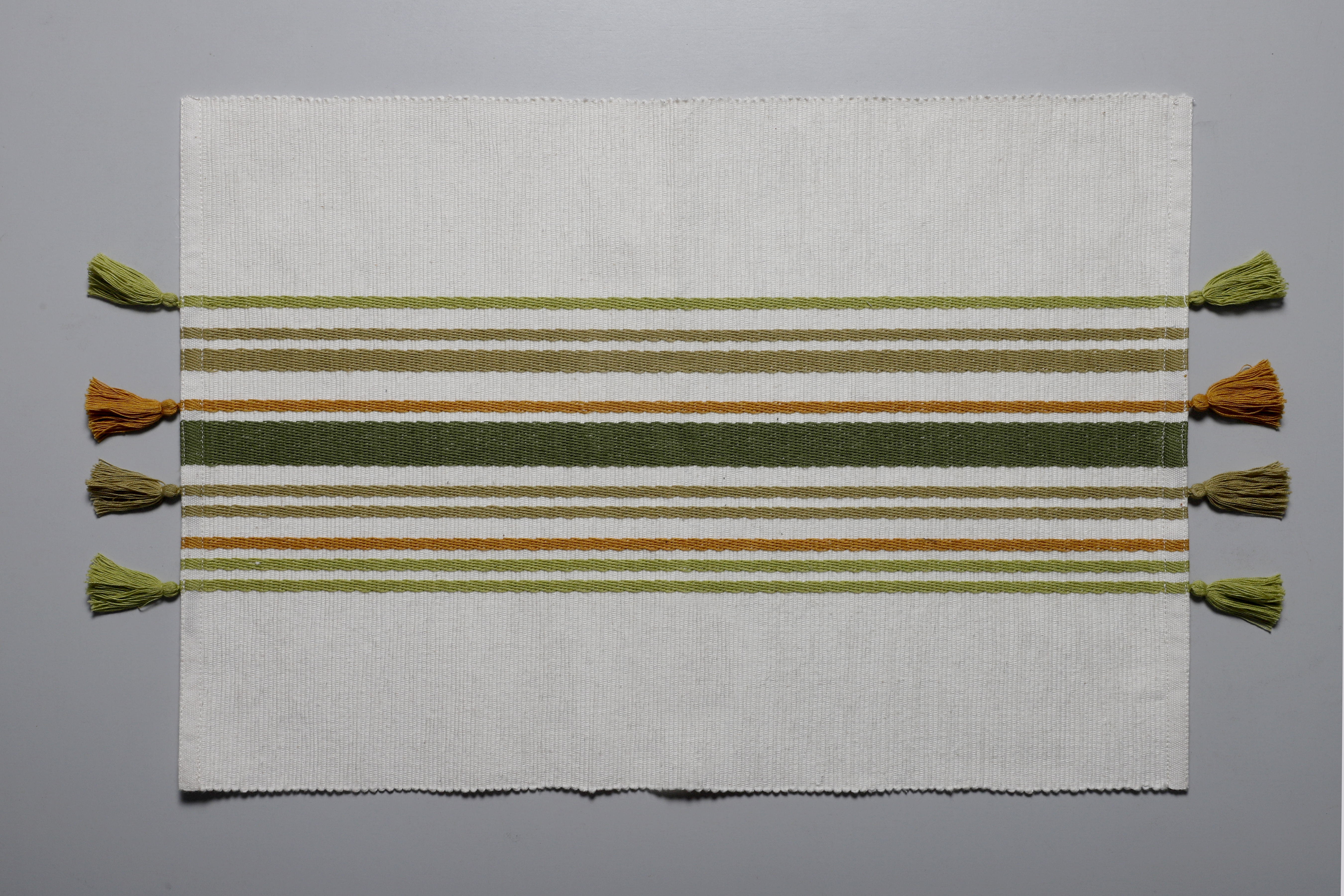 AH-KD-PM-012 Olive Green and Mustard Stripe Tassel Placemat