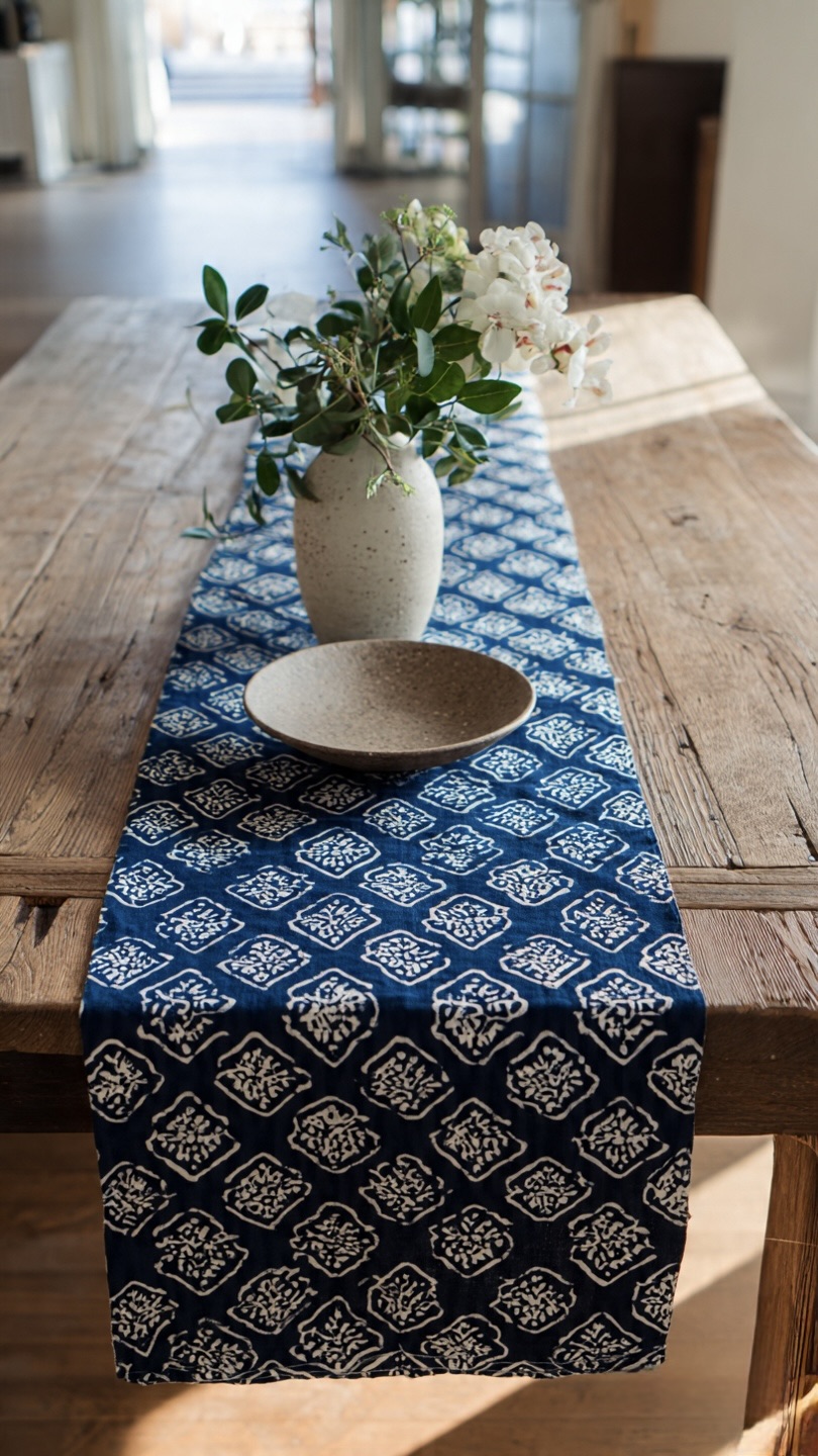 AH-KD-TR-001 Indigo Diamond Block Print Runner