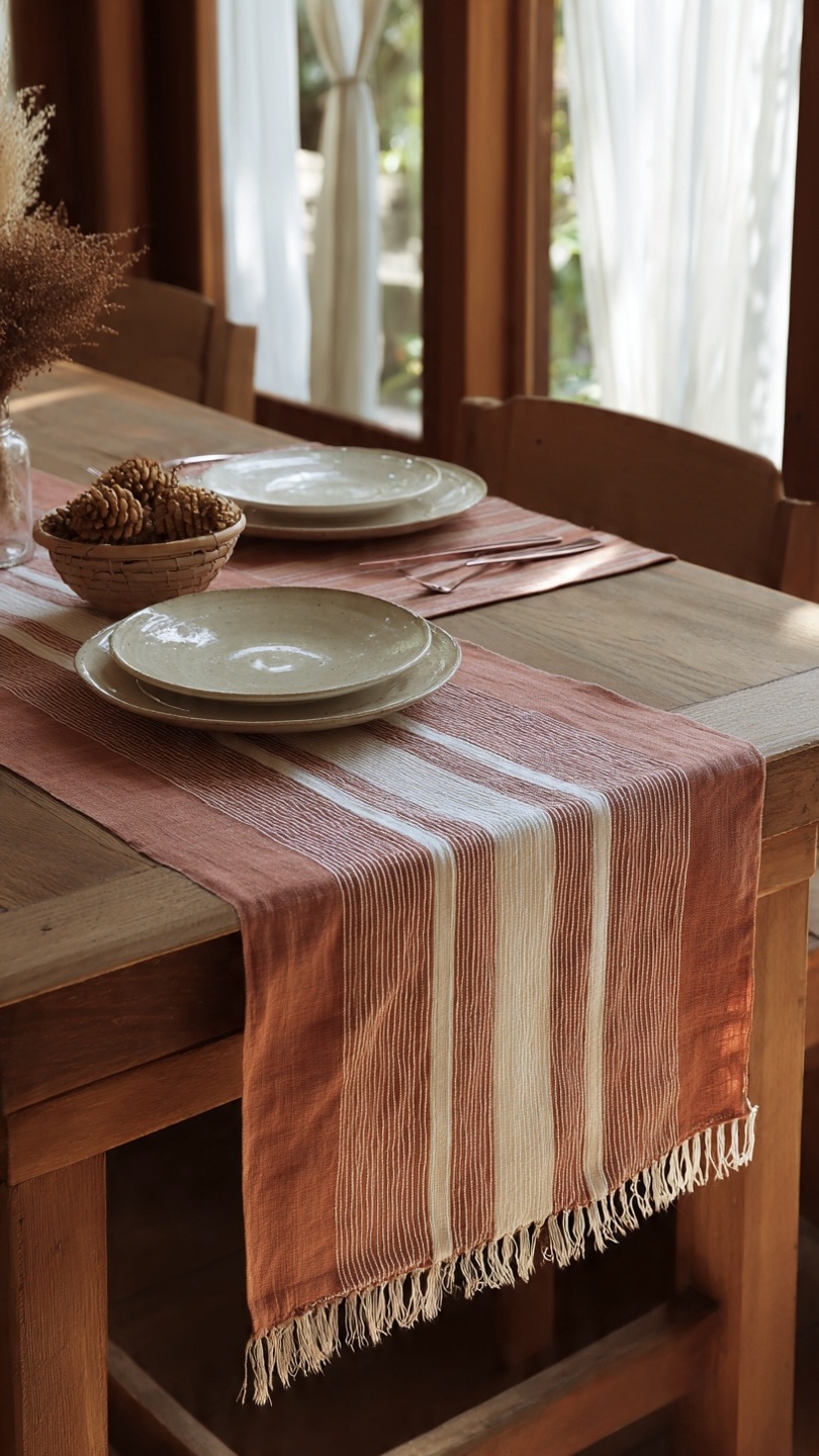 AH-KD-TR-004 Rust Terracotta Stripe Runner with Fringe