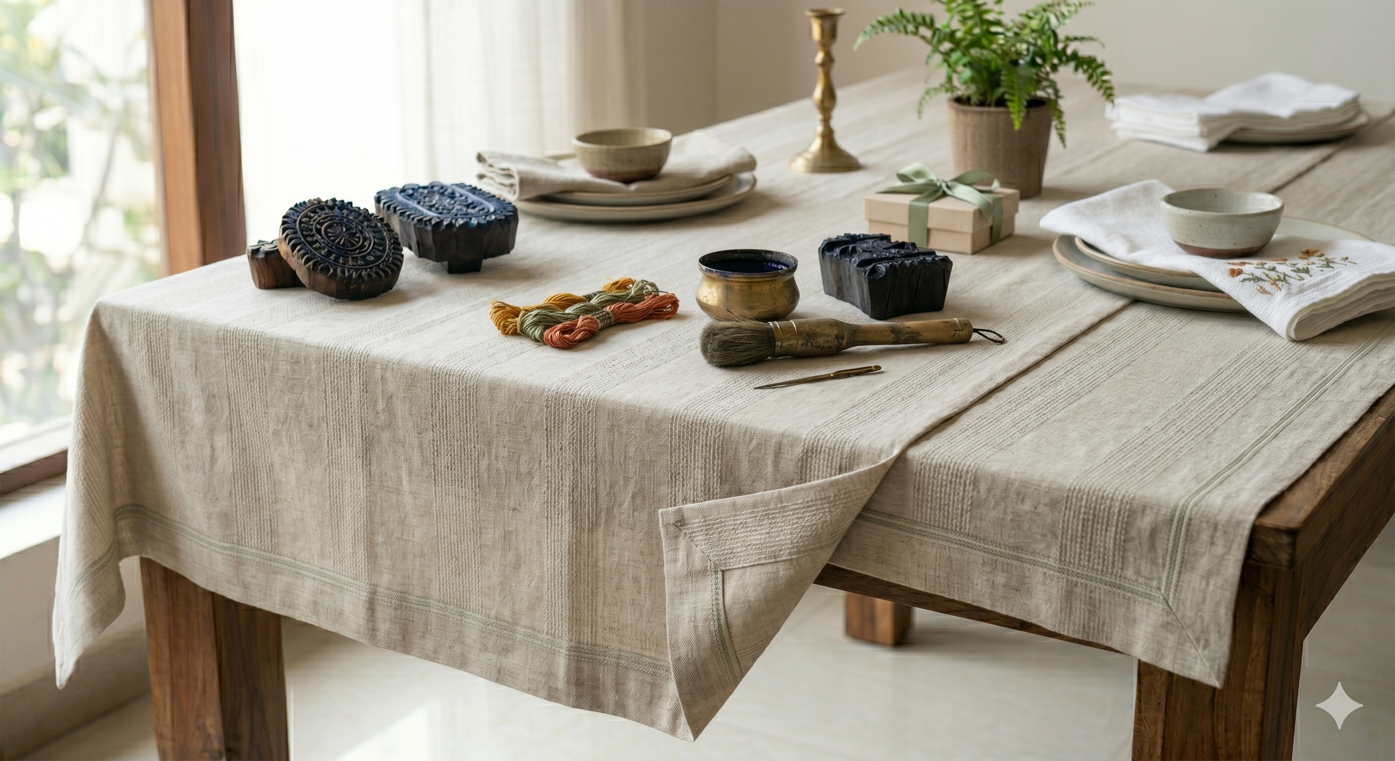 AH-KD-TC-001 Natural Linen Artisan Tablecloth
