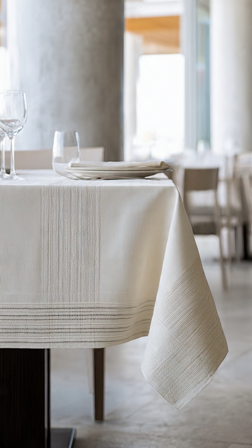 AH-KD-TC-003 White Self-Stripe Woven Tablecloth