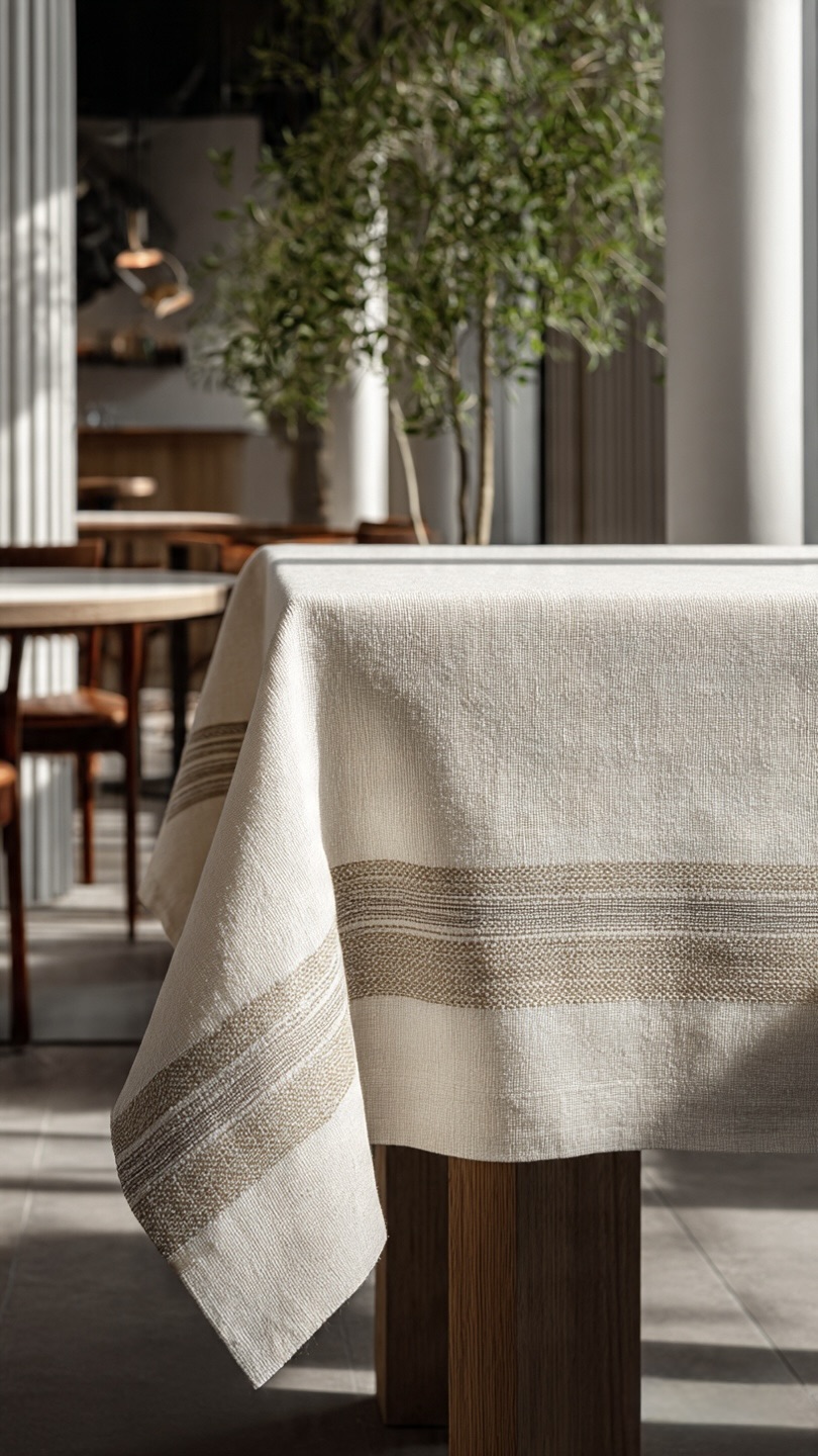 AH-KD-TC-004 Ivory Linen with Brown Woven Stripe Border