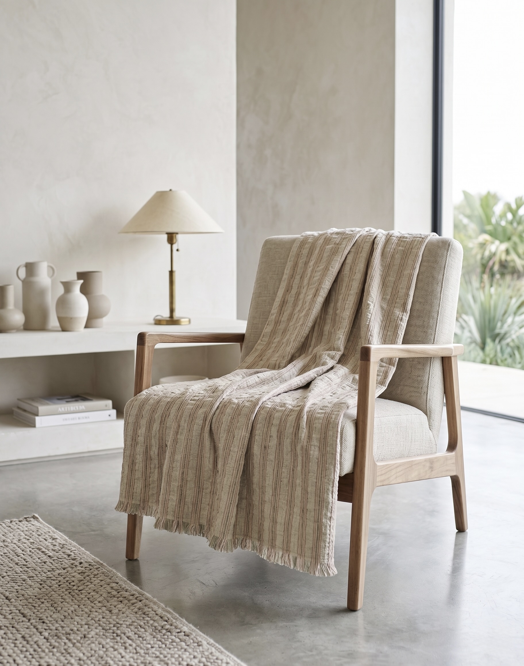 AH-TH-24-1204 Natural Linen-Cotton Tonal Stripe Throw