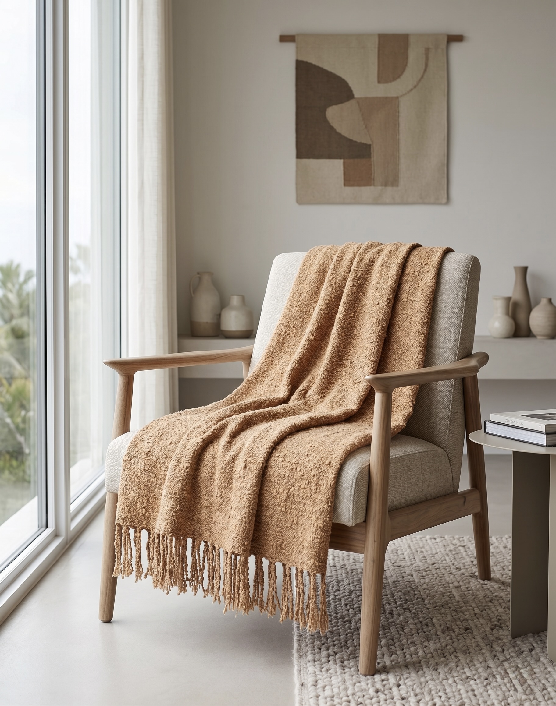 AH-TH-24-1210 Camel Boucle Woven Throw