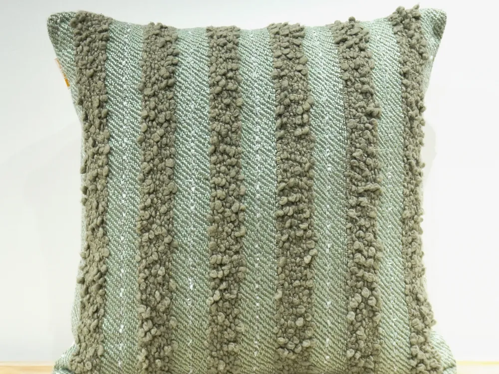 Green textured handwoven cotton cushion cover